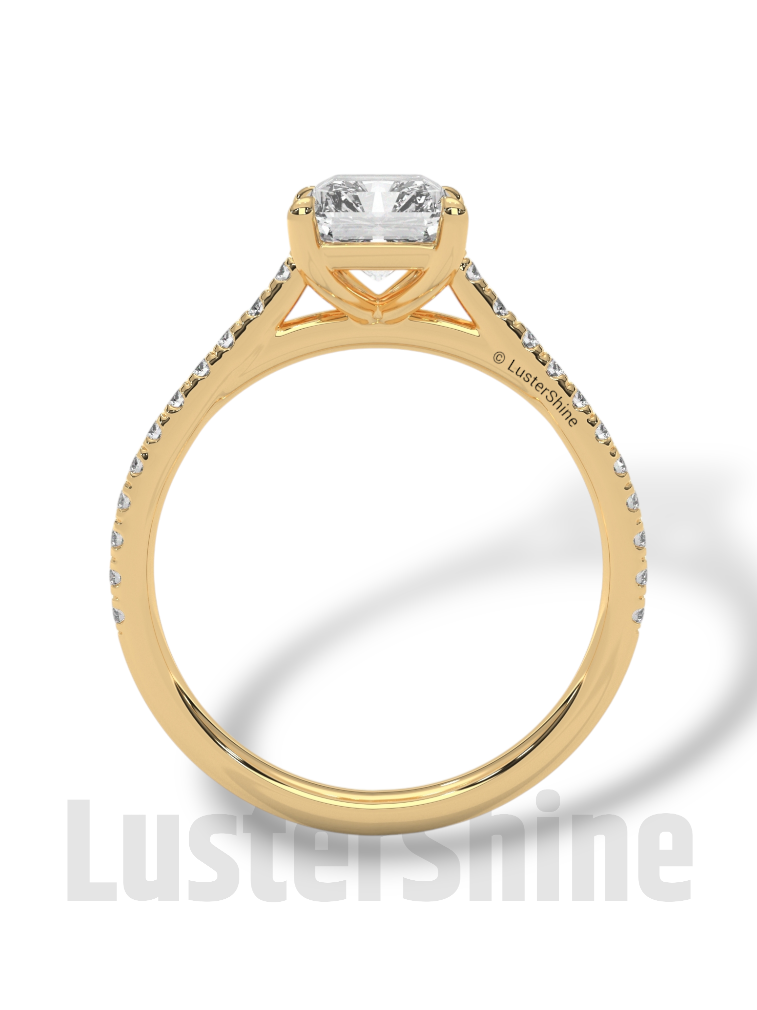 2 Carat Emerald Cut Solitaire Engagement Ring with Diamond Band – 2 Carat Moissanite Diamond Ring – Emerald-Cut Hidden Halo Ring – 14K Ring