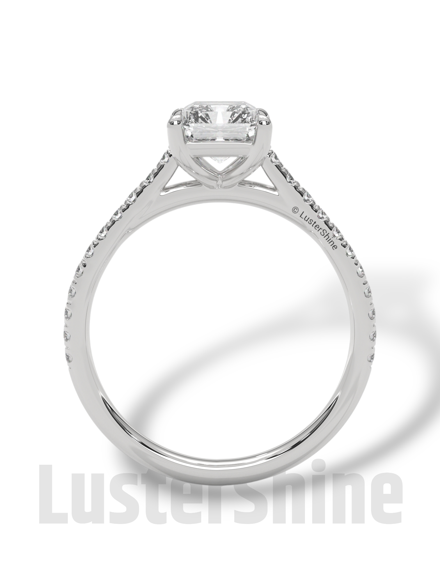 2 Carat Emerald Cut Solitaire Engagement Ring with Diamond Band – 2 Carat Moissanite Diamond Ring – Emerald-Cut Hidden Halo Ring – 14K Ring