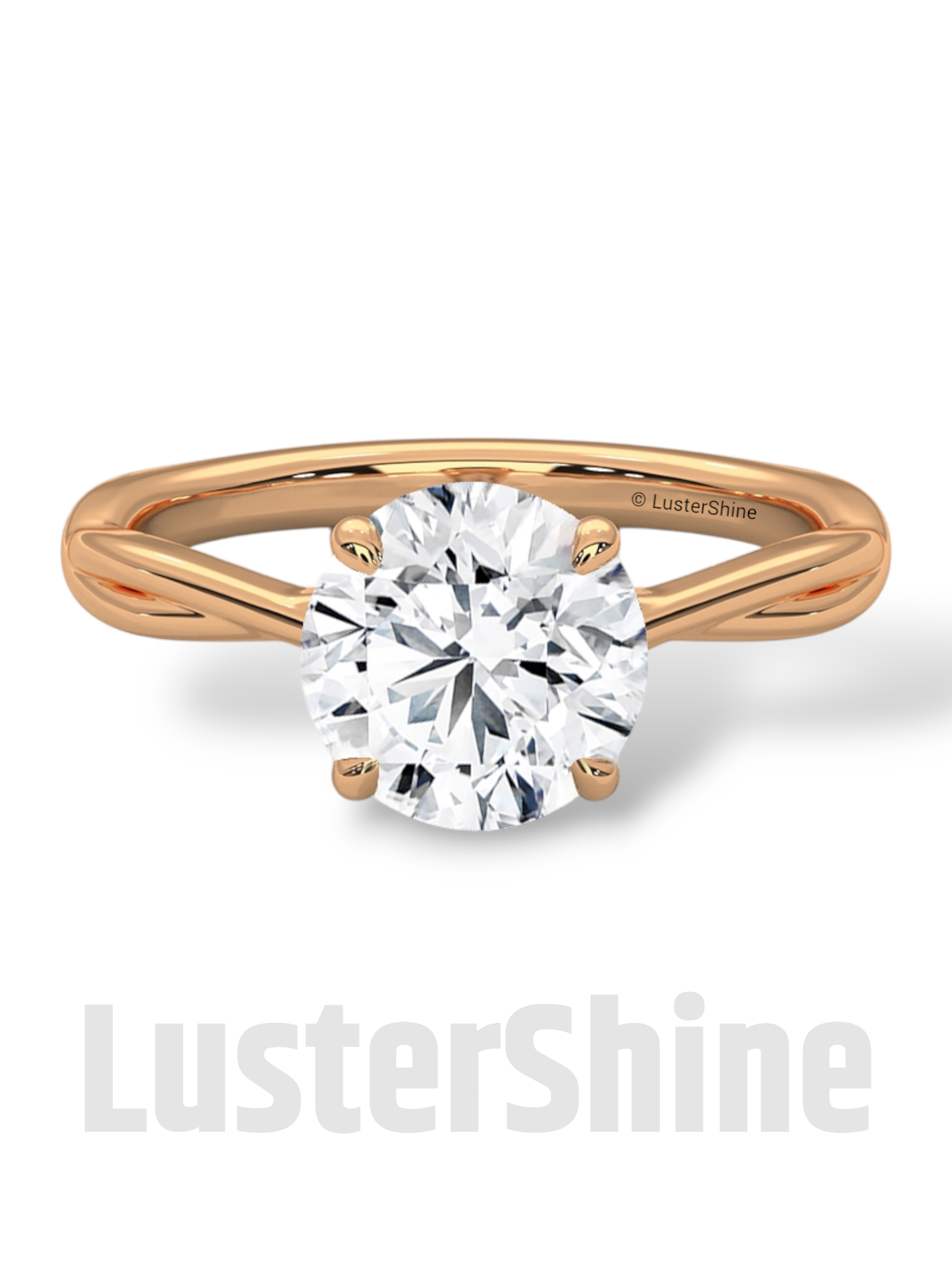 Round Solitaire Engagement Ring with Twisted Band – 14K Gold Twisted ring –  8mm Moissanite Diamond – Classic Four Prong Minimalist Ring