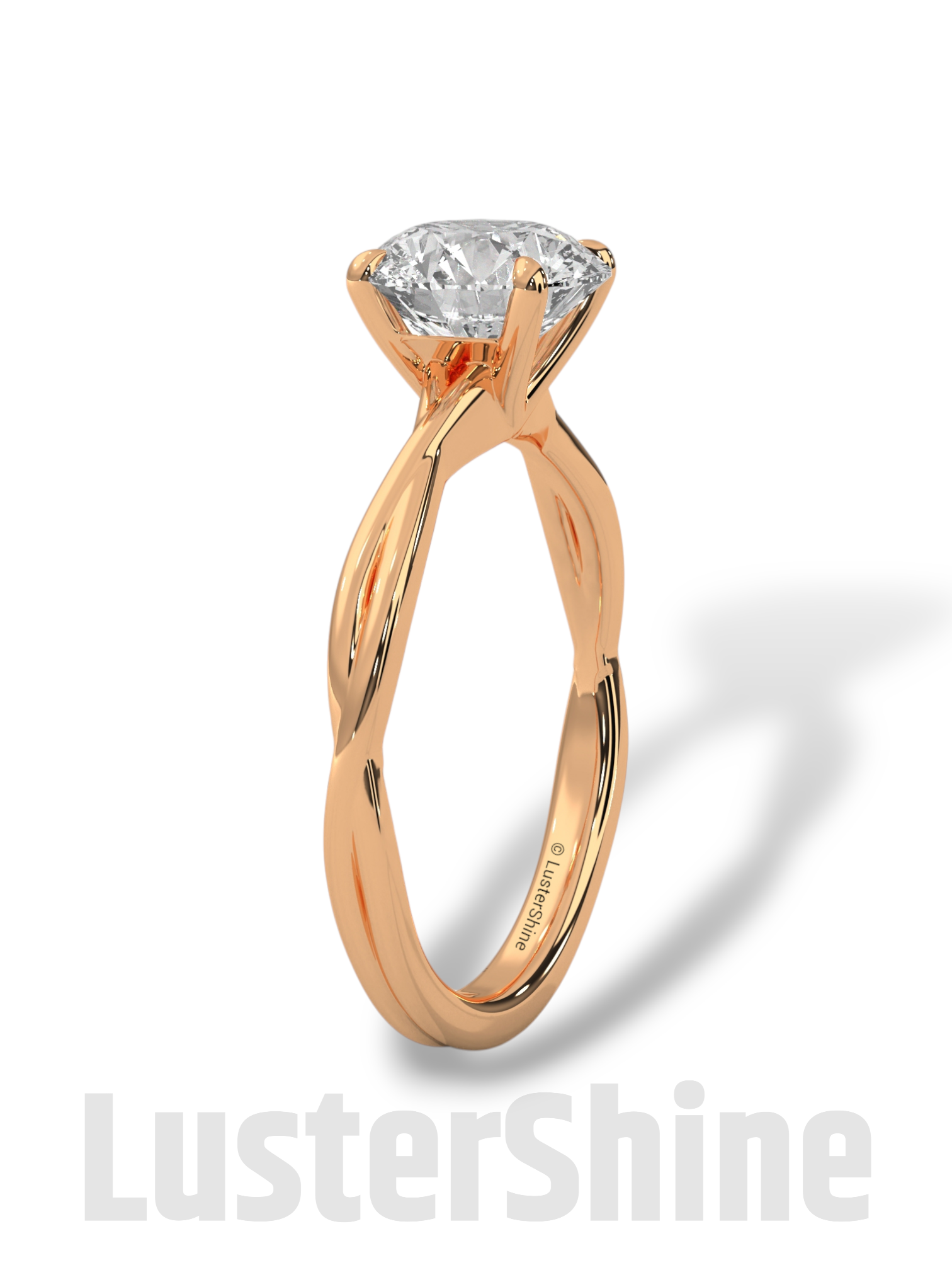 Round Solitaire Engagement Ring with Twisted Band – 14K Gold Twisted ring –  8mm Moissanite Diamond – Classic Four Prong Minimalist Ring