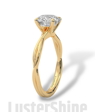 Round Solitaire Engagement Ring with Twisted Band – 14K Gold Twisted ring –  8mm Moissanite Diamond – Classic Four Prong Minimalist Ring