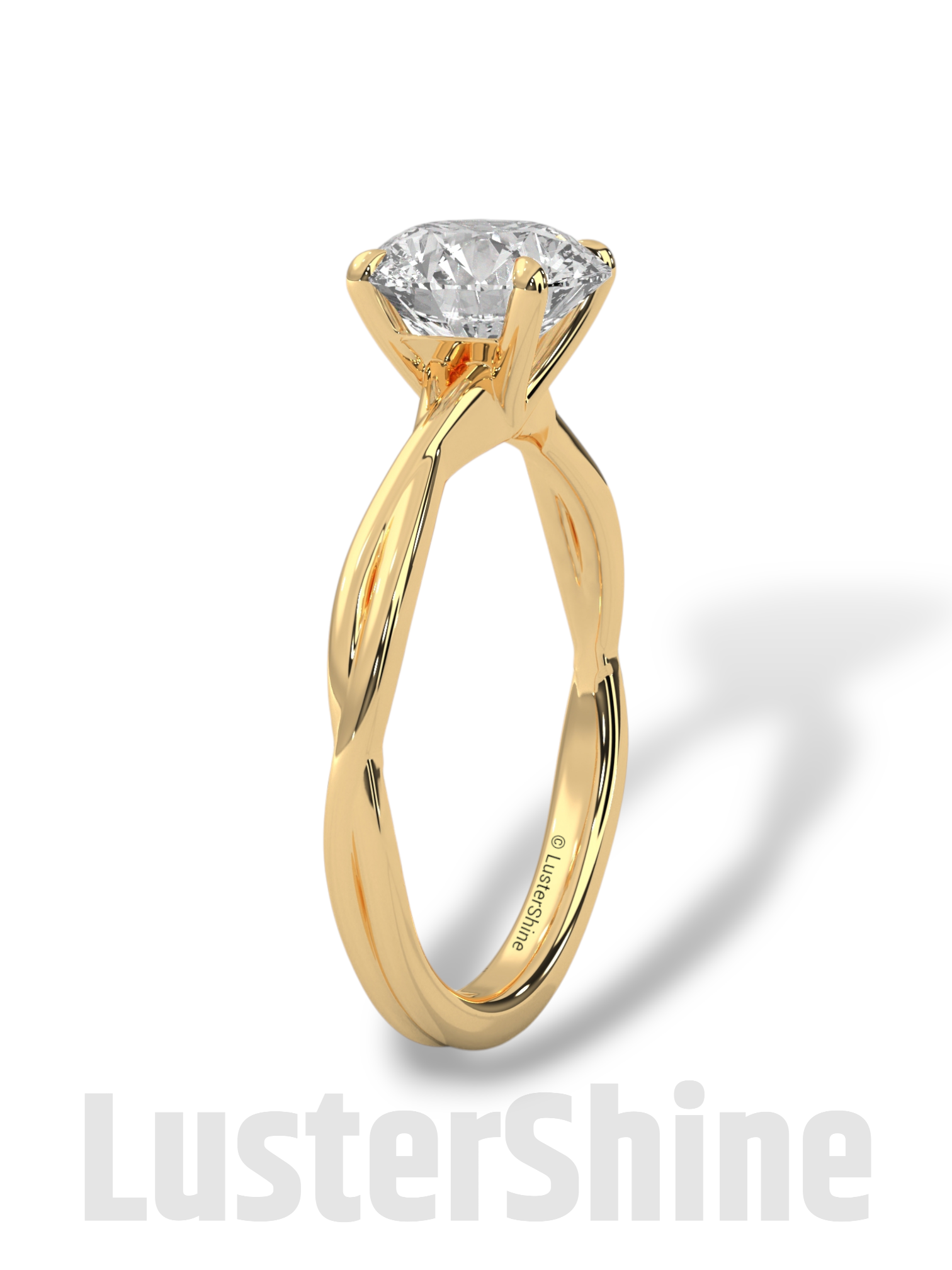 Round Solitaire Engagement Ring with Twisted Band – 14K Gold Twisted ring –  8mm Moissanite Diamond – Classic Four Prong Minimalist Ring