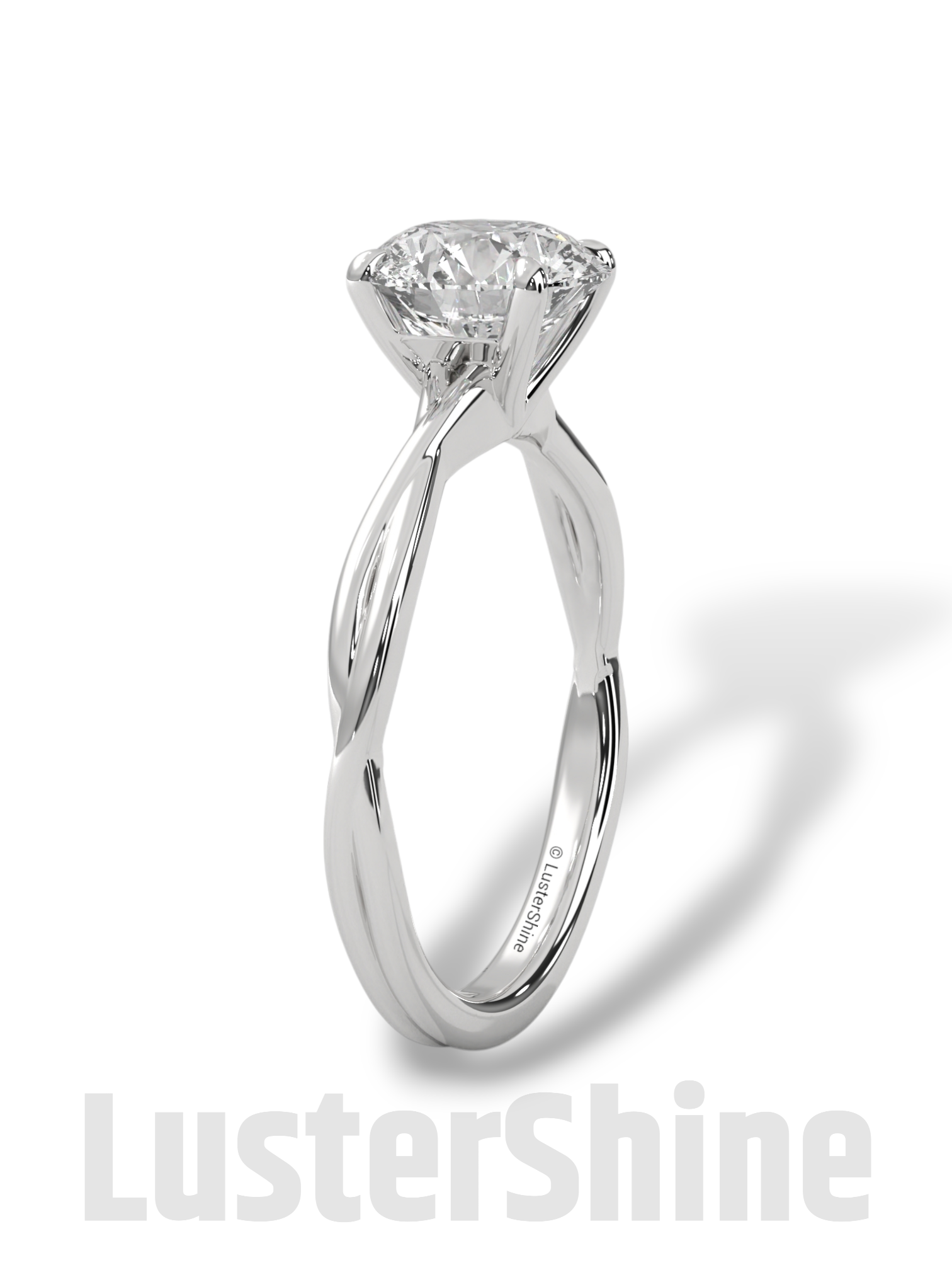 Round Solitaire Engagement Ring with Twisted Band – 14K Gold Twisted ring –  8mm Moissanite Diamond – Classic Four Prong Minimalist Ring