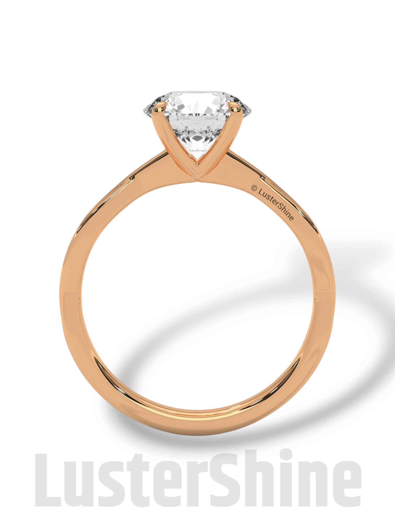 Round Solitaire Engagement Ring with Twisted Band – 14K Gold Twisted ring –  8mm Moissanite Diamond – Classic Four Prong Minimalist Ring