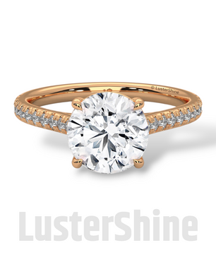 Round Solitaire Engagement Ring Pave Band  –  8mm Diamond Moissanite 10K 14K Gold Cathedral Setting Classic Proposal Ring for Her – Gift her