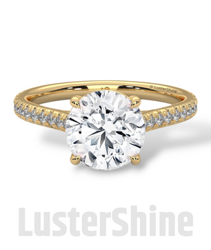 Round Solitaire Engagement Ring Pave Band  –  8mm Diamond Moissanite 10K 14K Gold Cathedral Setting Classic Proposal Ring for Her – Gift her
