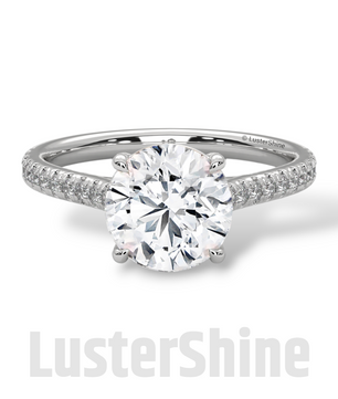 Round Solitaire Engagement Ring Pave Band  –  8mm Diamond Moissanite 10K 14K Gold Cathedral Setting Classic Proposal Ring for Her – Gift her
