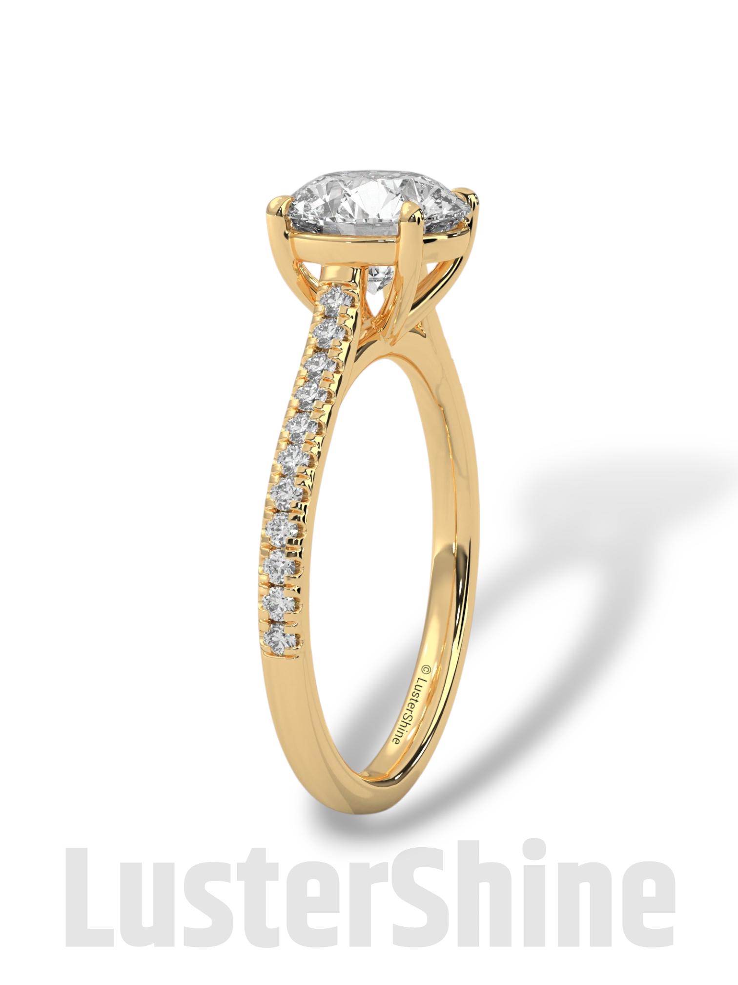 Round Solitaire Engagement Ring Pave Band  –  8mm Diamond Moissanite 10K 14K Gold Cathedral Setting Classic Proposal Ring for Her – Gift her
