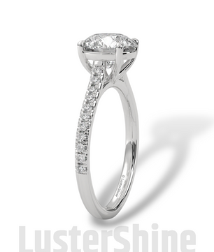 Round Solitaire Engagement Ring Pave Band  –  8mm Diamond Moissanite 10K 14K Gold Cathedral Setting Classic Proposal Ring for Her – Gift her