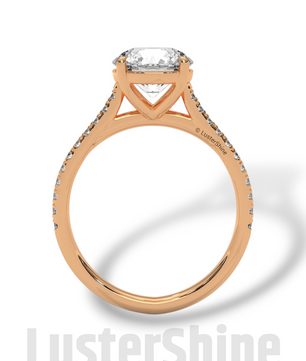 Round Solitaire Engagement Ring Pave Band  –  8mm Diamond Moissanite 10K 14K Gold Cathedral Setting Classic Proposal Ring for Her – Gift her