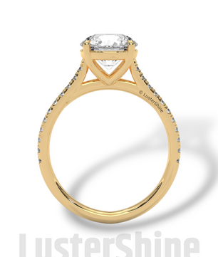 Round Solitaire Engagement Ring Pave Band  –  8mm Diamond Moissanite 10K 14K Gold Cathedral Setting Classic Proposal Ring for Her – Gift her