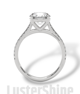 Round Solitaire Engagement Ring Pave Band  –  8mm Diamond Moissanite 10K 14K Gold Cathedral Setting Classic Proposal Ring for Her – Gift her