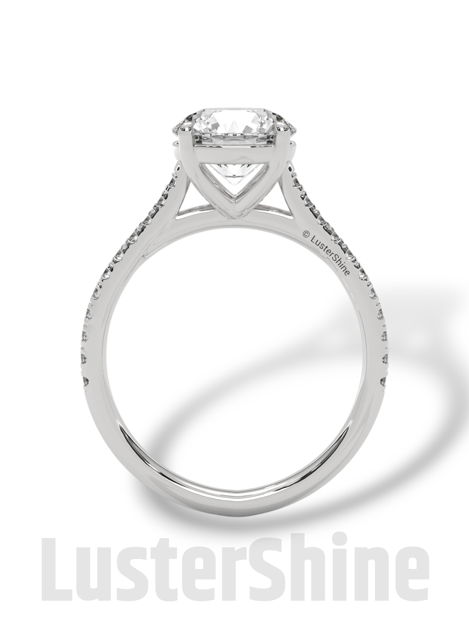 Round Solitaire Engagement Ring Pave Band  –  8mm Diamond Moissanite 10K 14K Gold Cathedral Setting Classic Proposal Ring for Her – Gift her