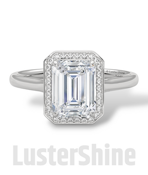 2CT Emerald Cut Halo Engagement Ring – Emerald Moissanite Diamond Pave Setting – 14K 18K Gold Solitaire Bridal Ring – LusterShine Jewelry