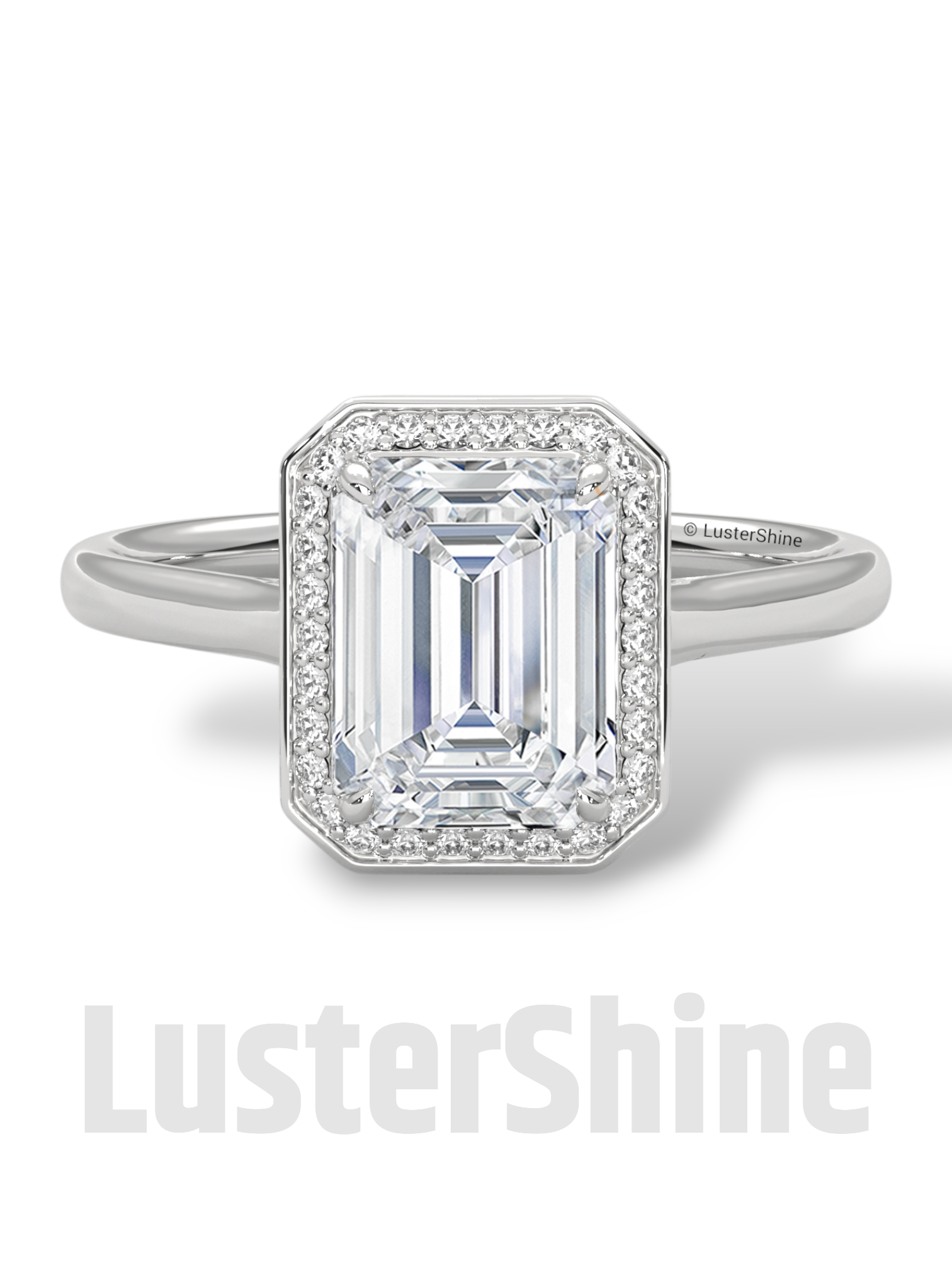 2CT Emerald Cut Halo Engagement Ring – Emerald Moissanite Diamond Pave Setting – 14K 18K Gold Solitaire Bridal Ring – LusterShine Jewelry
