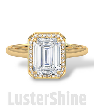 2CT Emerald Cut Halo Engagement Ring – Emerald Moissanite Diamond Pave Setting – 14K 18K Gold Solitaire Bridal Ring – LusterShine Jewelry