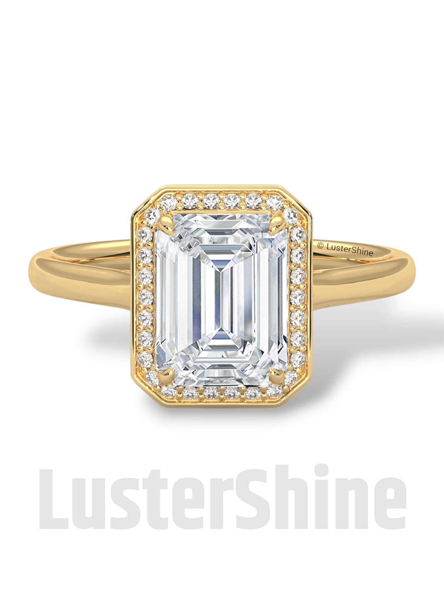 2CT Emerald Cut Halo Engagement Ring – Emerald Moissanite Diamond Pave Setting – 14K 18K Gold Solitaire Bridal Ring – LusterShine Jewelry