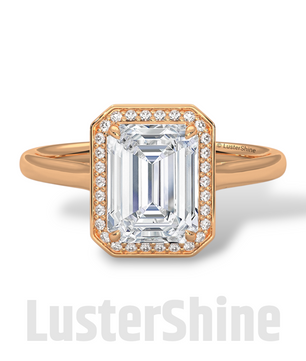 2CT Emerald Cut Halo Engagement Ring – Emerald Moissanite Diamond Pave Setting – 14K 18K Gold Solitaire Bridal Ring – LusterShine Jewelry