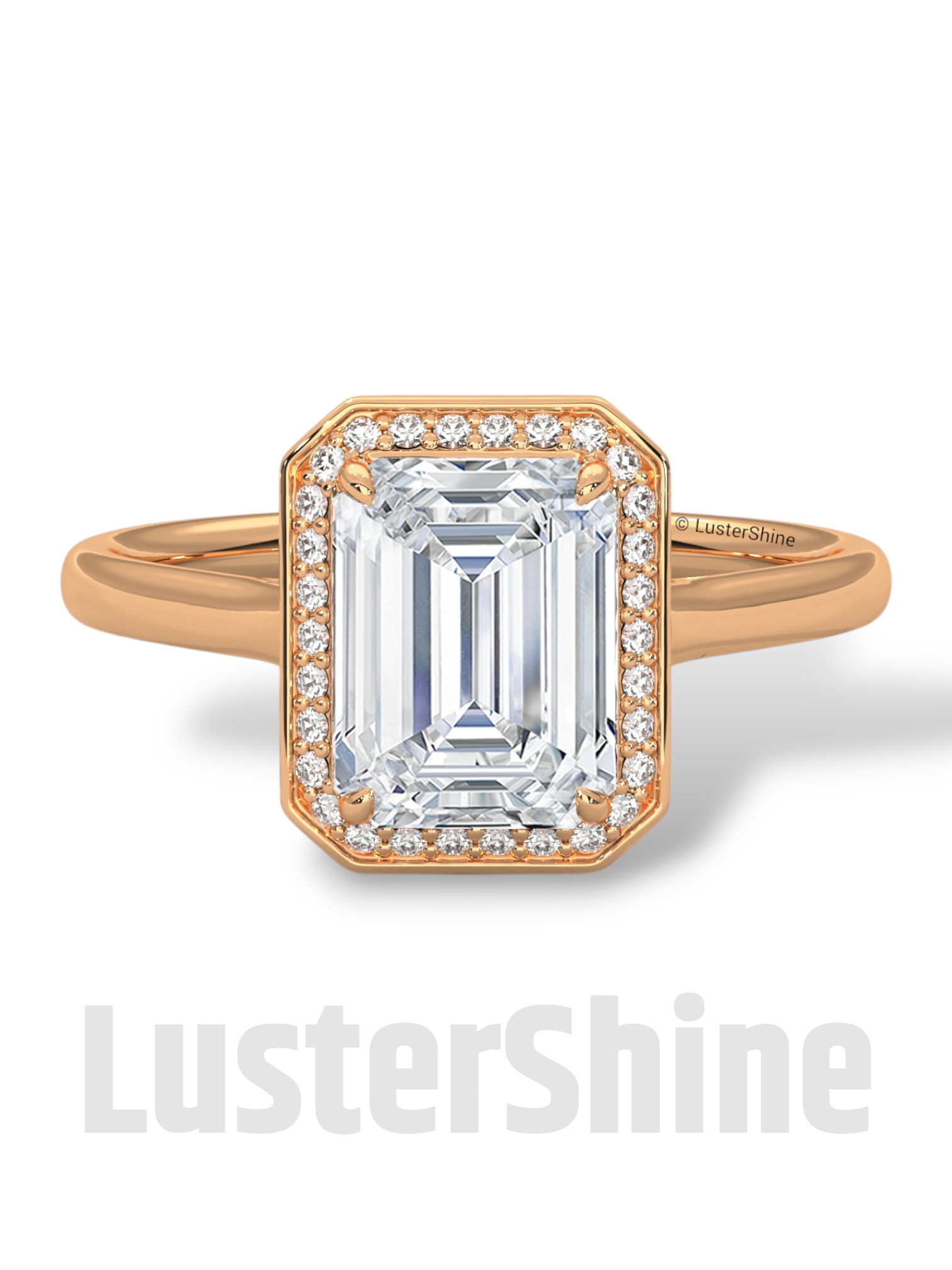 2CT Emerald Cut Halo Engagement Ring – Emerald Moissanite Diamond Pave Setting – 14K 18K Gold Solitaire Bridal Ring – LusterShine Jewelry