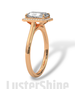 2CT Emerald Cut Halo Engagement Ring – Emerald Moissanite Diamond Pave Setting – 14K 18K Gold Solitaire Bridal Ring – LusterShine Jewelry
