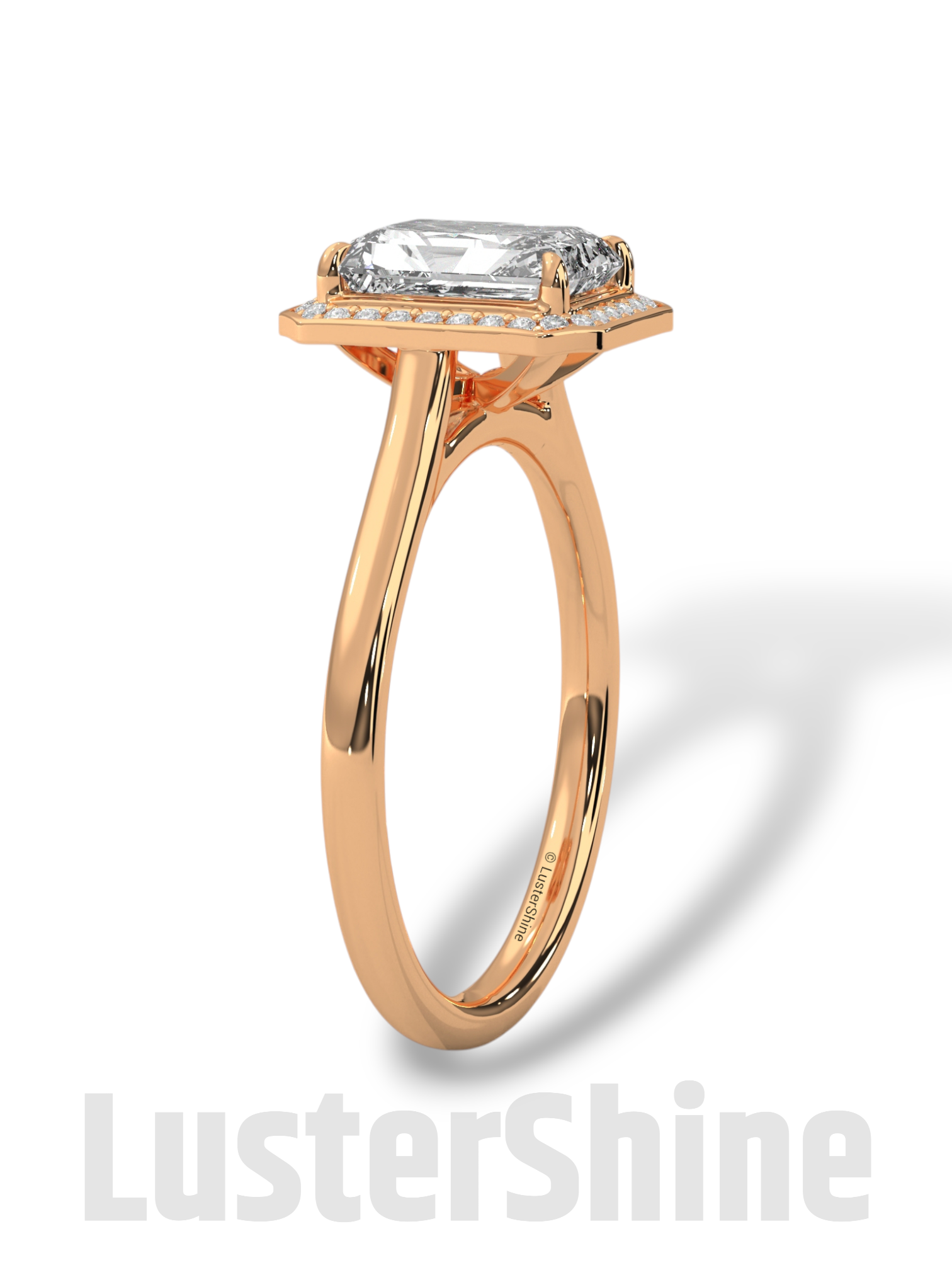 2CT Emerald Cut Halo Engagement Ring – Emerald Moissanite Diamond Pave Setting – 14K 18K Gold Solitaire Bridal Ring – LusterShine Jewelry