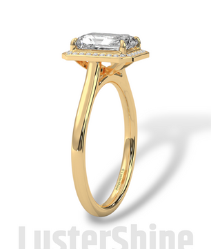 2CT Emerald Cut Halo Engagement Ring – Emerald Moissanite Diamond Pave Setting – 14K 18K Gold Solitaire Bridal Ring – LusterShine Jewelry