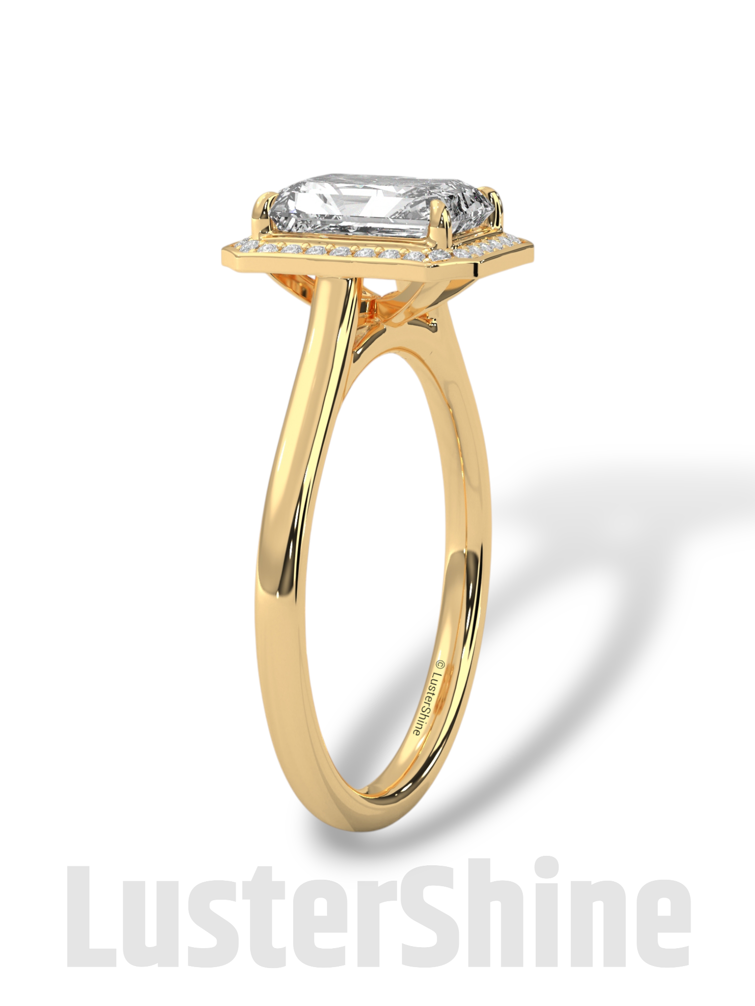 2CT Emerald Cut Halo Engagement Ring – Emerald Moissanite Diamond Pave Setting – 14K 18K Gold Solitaire Bridal Ring – LusterShine Jewelry