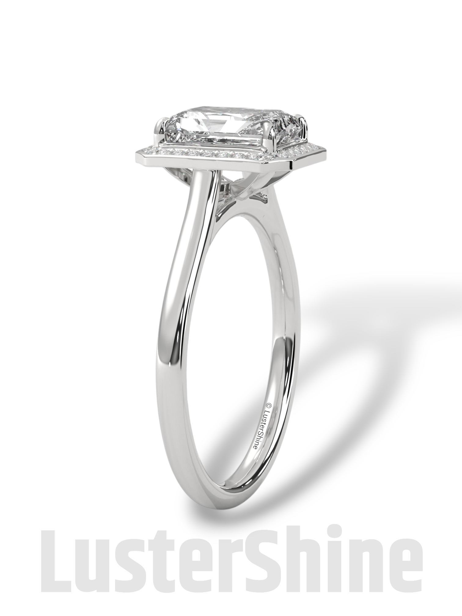 2CT Emerald Cut Halo Engagement Ring – Emerald Moissanite Diamond Pave Setting – 14K 18K Gold Solitaire Bridal Ring – LusterShine Jewelry