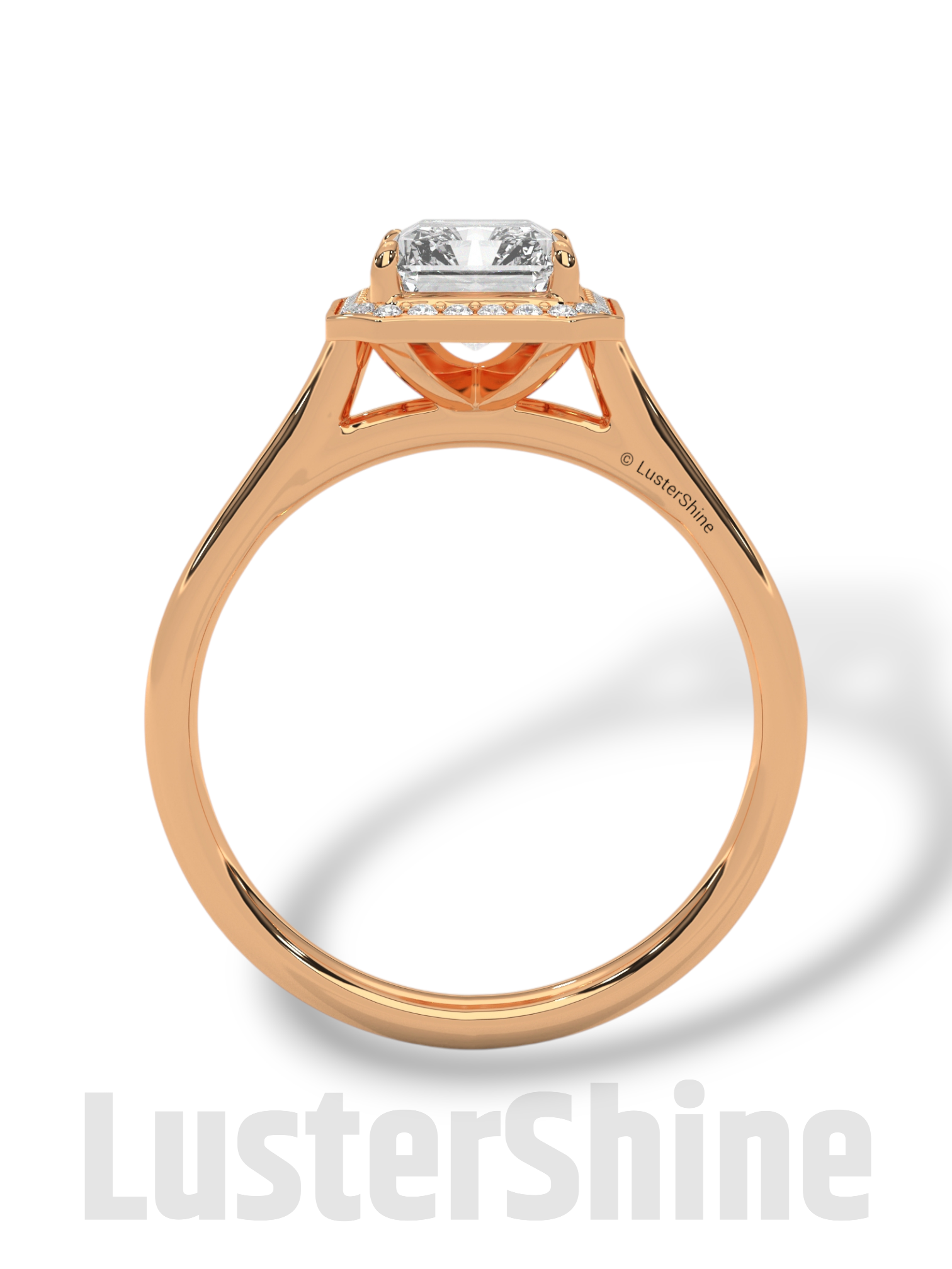 2CT Emerald Cut Halo Engagement Ring – Emerald Moissanite Diamond Pave Setting – 14K 18K Gold Solitaire Bridal Ring – LusterShine Jewelry
