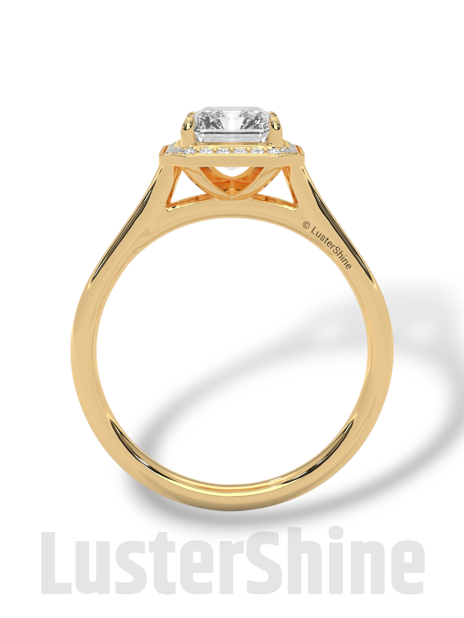 2CT Emerald Cut Halo Engagement Ring – Emerald Moissanite Diamond Pave Setting – 14K 18K Gold Solitaire Bridal Ring – LusterShine Jewelry