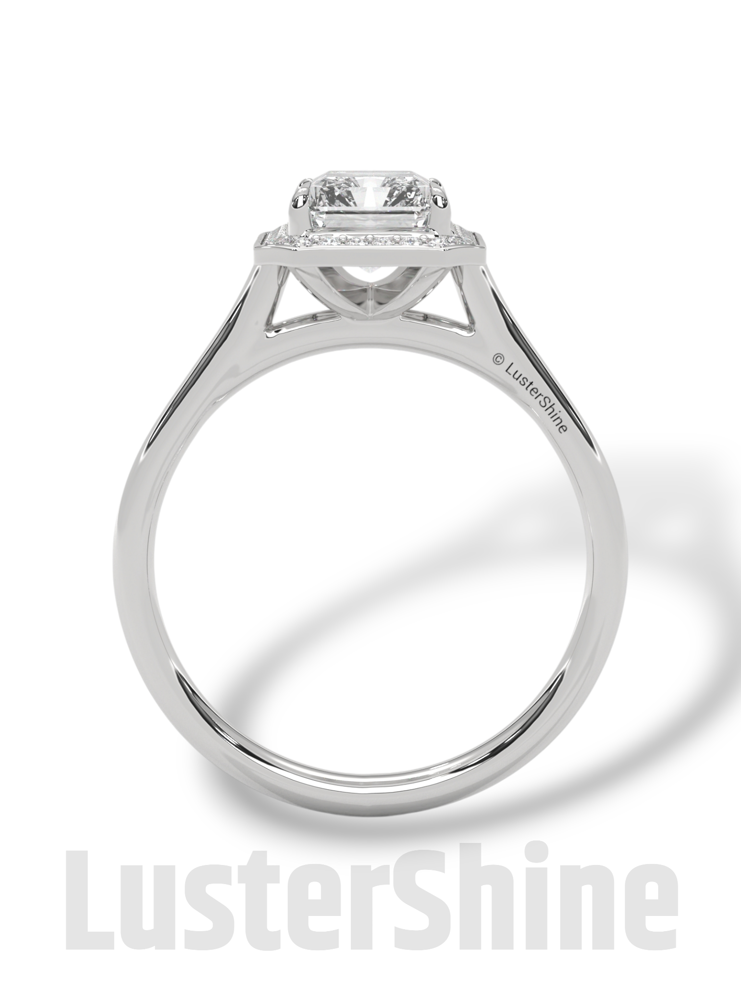 2CT Emerald Cut Halo Engagement Ring – Emerald Moissanite Diamond Pave Setting – 14K 18K Gold Solitaire Bridal Ring – LusterShine Jewelry
