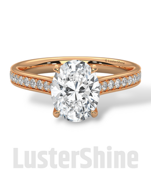 2CT Oval Cut Engagement Ring with Pave Band – Moissanite Diamond 10K 14K Gold Solitaire Ring – Handmade Custom Bridal Jewelry by LusterShine