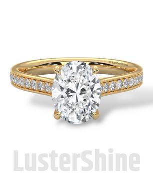2CT Oval Cut Engagement Ring with Pave Band – Moissanite Diamond 10K 14K Gold Solitaire Ring – Handmade Custom Bridal Jewelry by LusterShine