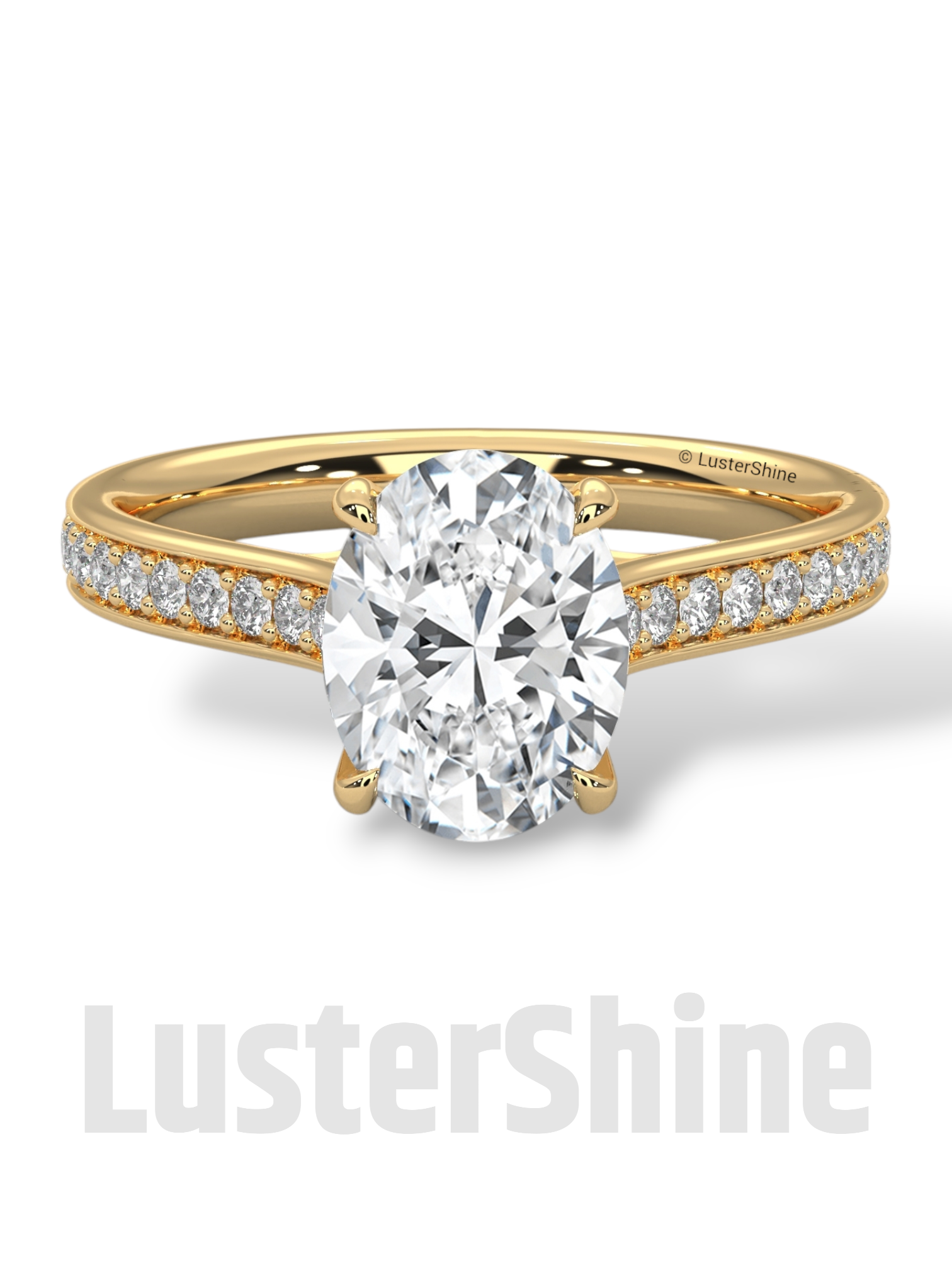 2CT Oval Cut Engagement Ring with Pave Band – Moissanite Diamond 10K 14K Gold Solitaire Ring – Handmade Custom Bridal Jewelry by LusterShine
