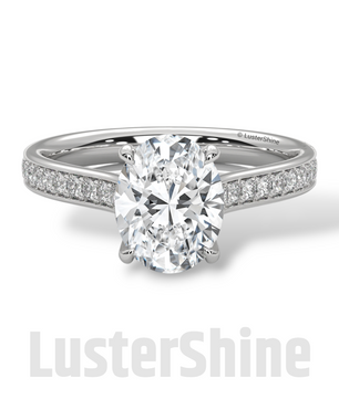 2CT Oval Cut Engagement Ring with Pave Band – Moissanite Diamond 10K 14K Gold Solitaire Ring – Handmade Custom Bridal Jewelry by LusterShine