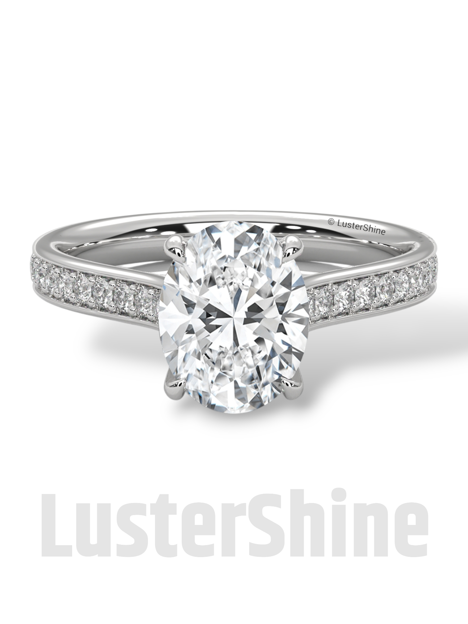 2CT Oval Cut Engagement Ring with Pave Band – Moissanite Diamond 10K 14K Gold Solitaire Ring – Handmade Custom Bridal Jewelry by LusterShine