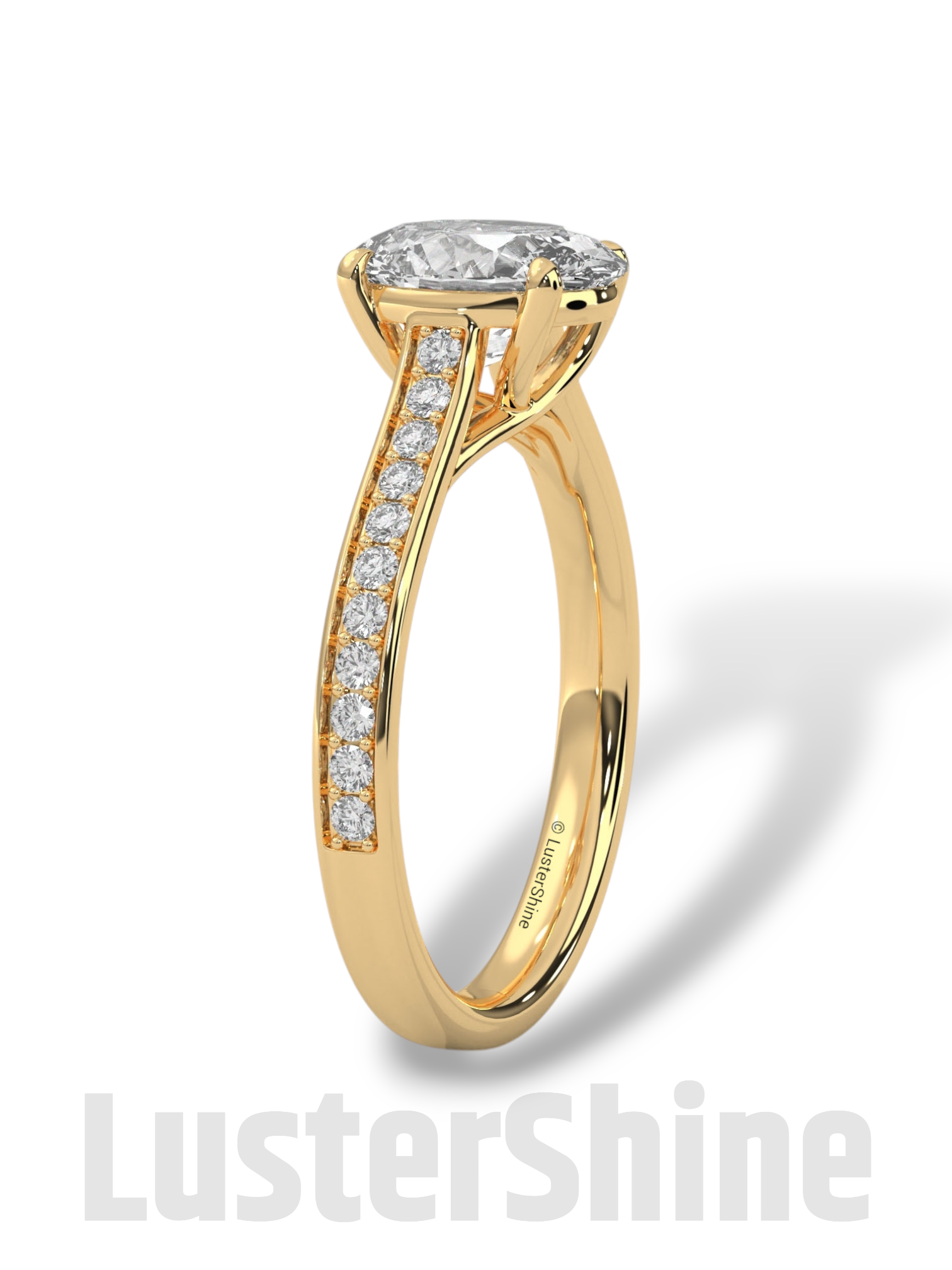 2CT Oval Cut Engagement Ring with Pave Band – Moissanite Diamond 10K 14K Gold Solitaire Ring – Handmade Custom Bridal Jewelry by LusterShine