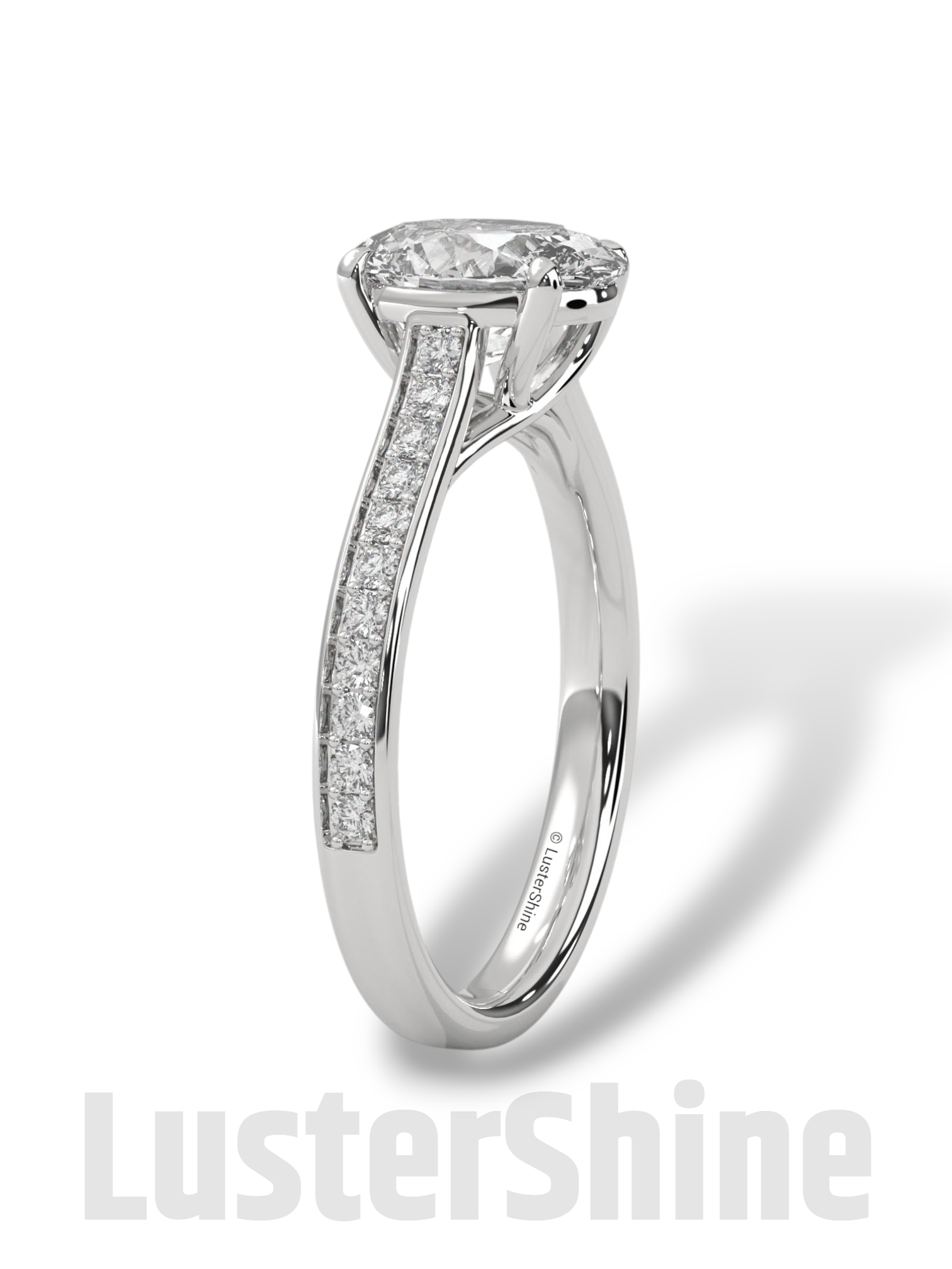 2CT Oval Cut Engagement Ring with Pave Band – Moissanite Diamond 10K 14K Gold Solitaire Ring – Handmade Custom Bridal Jewelry by LusterShine