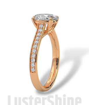 2CT Oval Cut Engagement Ring with Pave Band – Moissanite Diamond 10K 14K Gold Solitaire Ring – Handmade Custom Bridal Jewelry by LusterShine