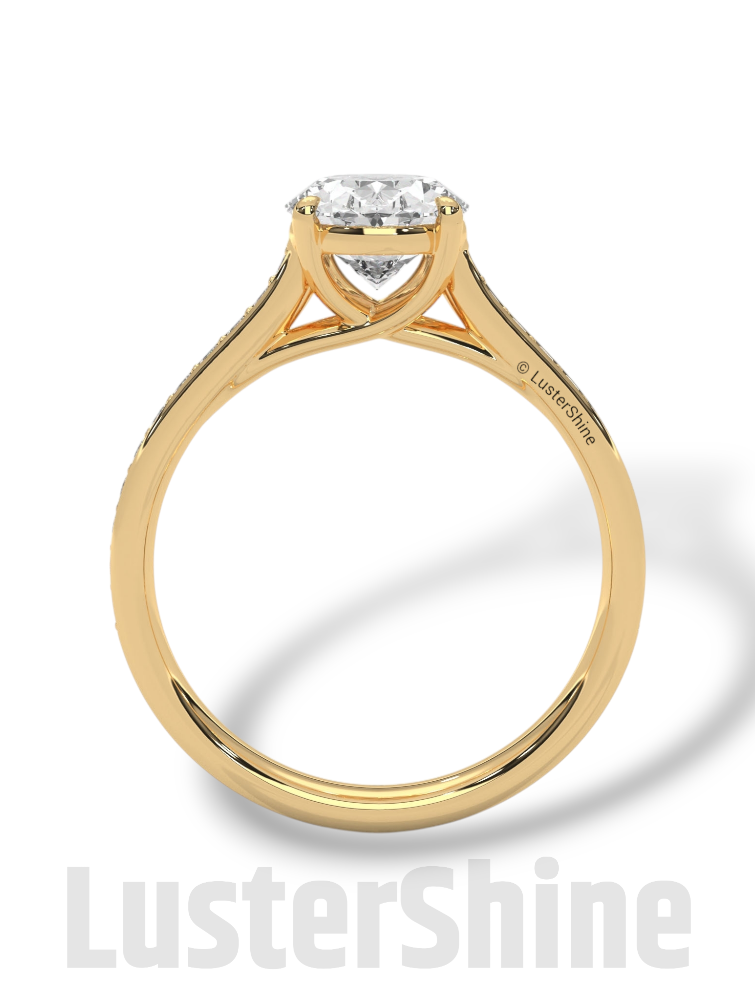 2CT Oval Cut Engagement Ring with Pave Band – Moissanite Diamond 10K 14K Gold Solitaire Ring – Handmade Custom Bridal Jewelry by LusterShine