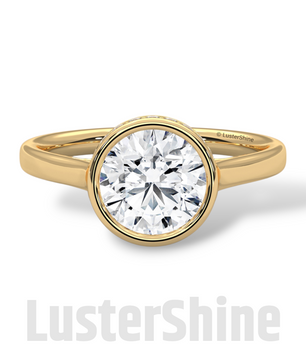Modern Bezel Engagement Ring – 2 Carat Round Moissanite Diamond Ring – Custom Handmade Moissanite Diamond 10K 14K Gold Solitaire Ring Gift