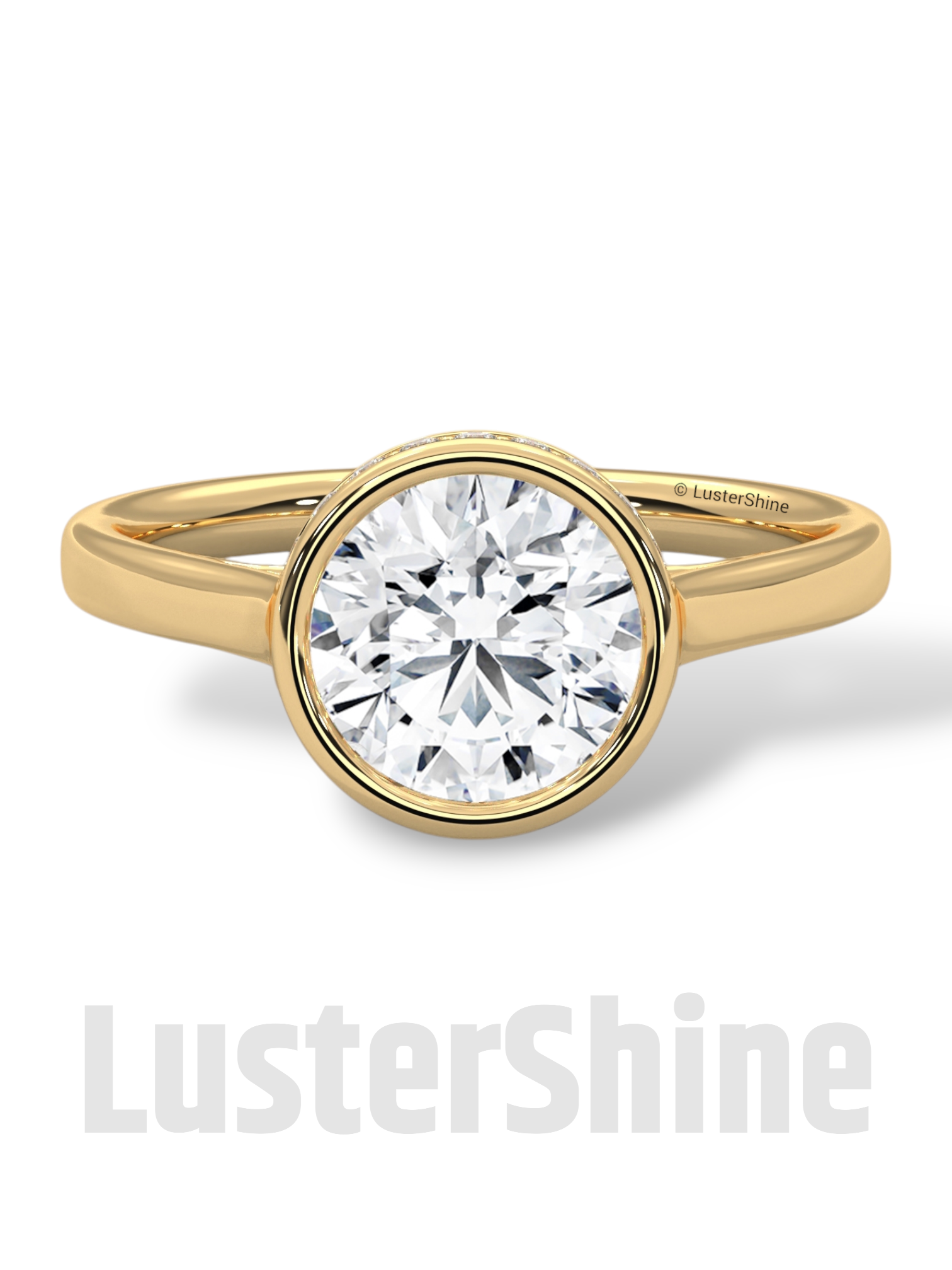 Modern Bezel Engagement Ring – 2 Carat Round Moissanite Diamond Ring – Custom Handmade Moissanite Diamond 10K 14K Gold Solitaire Ring Gift