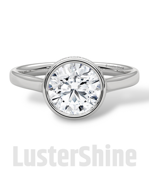 Modern Bezel Engagement Ring – 2 Carat Round Moissanite Diamond Ring – Custom Handmade Moissanite Diamond 10K 14K Gold Solitaire Ring Gift