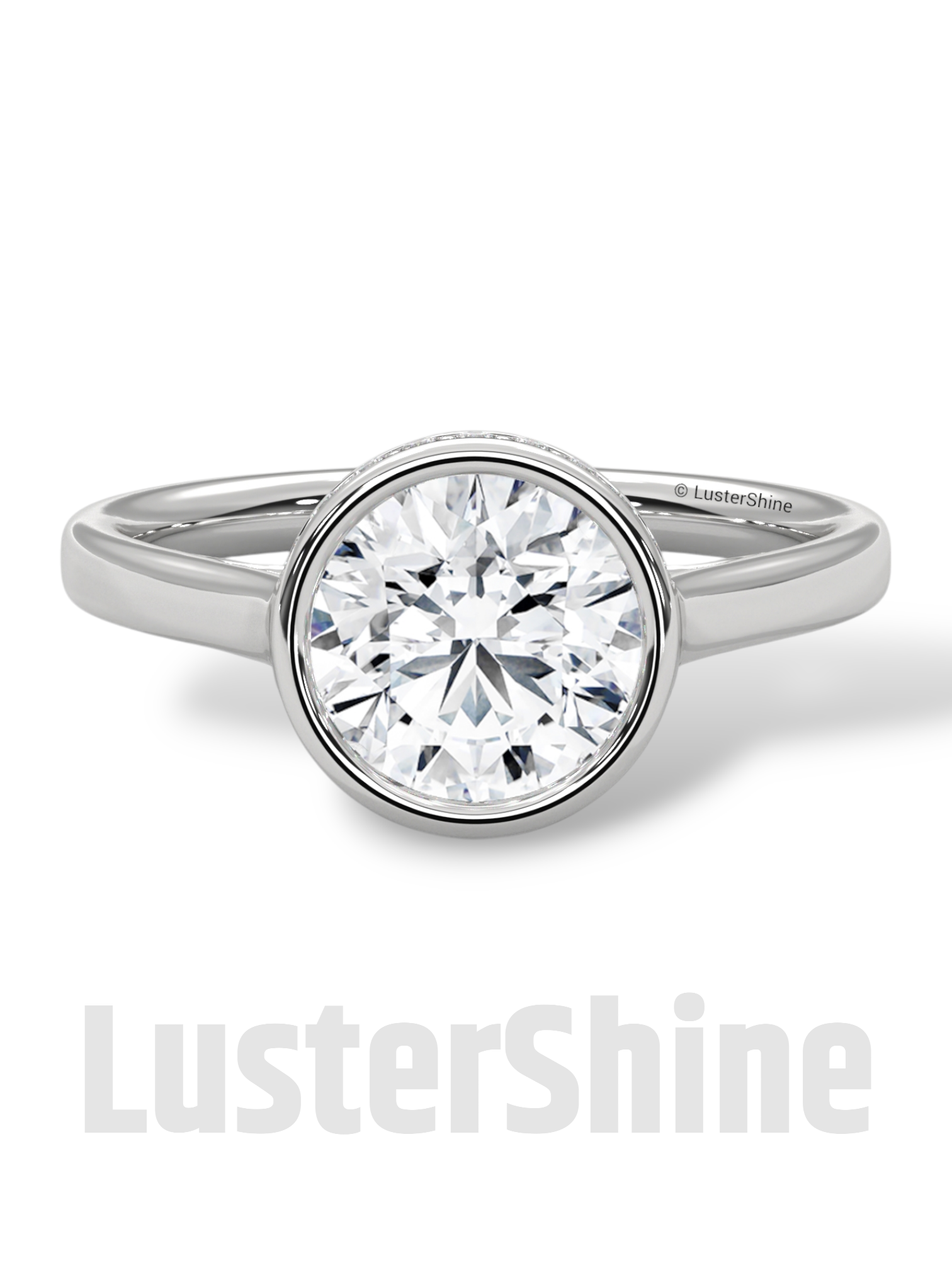 Modern Bezel Engagement Ring – 2 Carat Round Moissanite Diamond Ring – Custom Handmade Moissanite Diamond 10K 14K Gold Solitaire Ring Gift