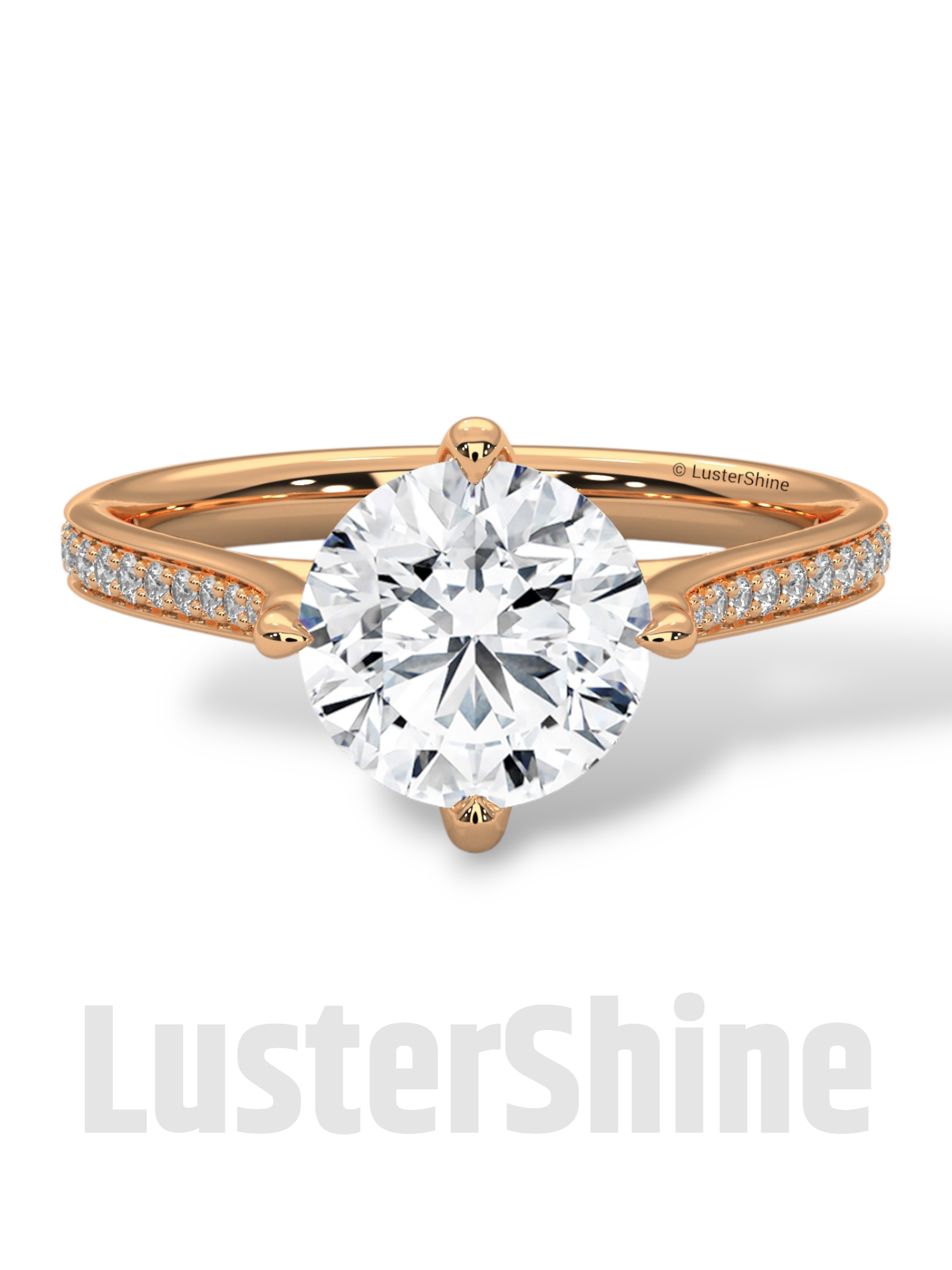 2 Carat Cathedral Solitaire Engagement Ring – 8mm Round Diamond Pave Shank Engagement 10K 14K 18K Yellow White Rose Gold Handmade Ring Gift