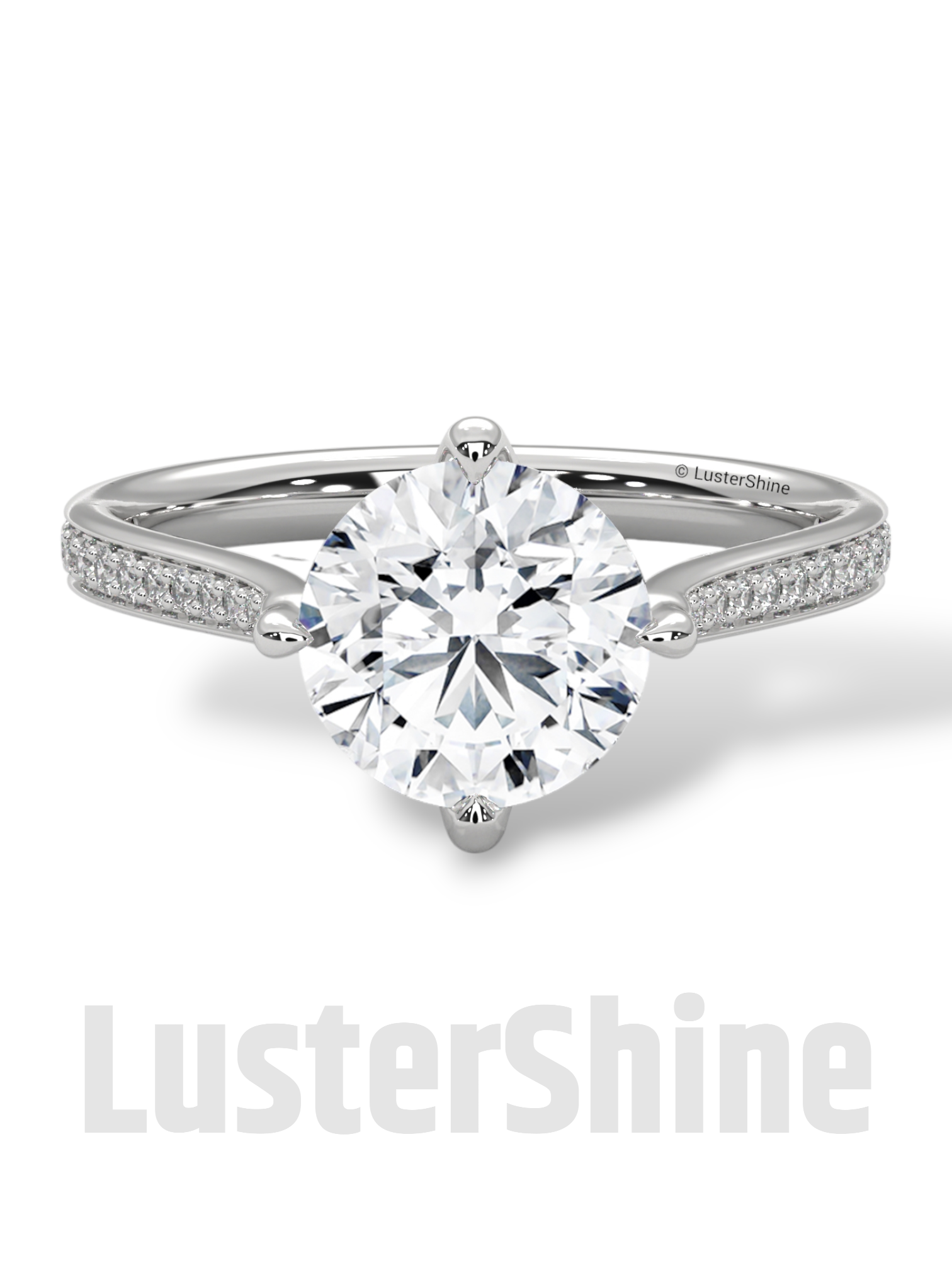 2 Carat Cathedral Solitaire Engagement Ring – 8mm Round Diamond Pave Shank Engagement 10K 14K 18K Yellow White Rose Gold Handmade Ring Gift