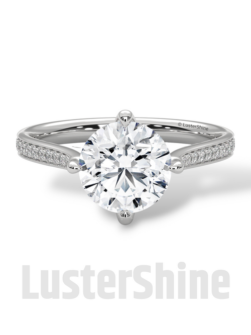 2 Carat Cathedral Solitaire Engagement Ring – 8mm Round Diamond Pave Shank Engagement 10K 14K 18K Yellow White Rose Gold Handmade Ring Gift