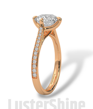 2 Carat Cathedral Solitaire Engagement Ring – 8mm Round Diamond Pave Shank Engagement 10K 14K 18K Yellow White Rose Gold Handmade Ring Gift