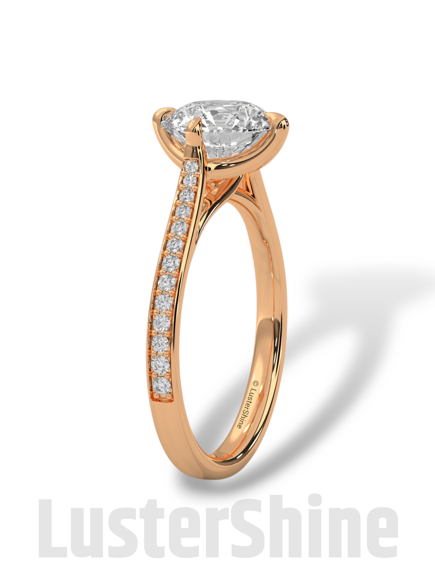2 Carat Cathedral Solitaire Engagement Ring – 8mm Round Diamond Pave Shank Engagement 10K 14K 18K Yellow White Rose Gold Handmade Ring Gift