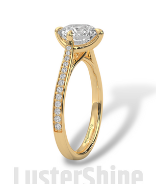 2 Carat Cathedral Solitaire Engagement Ring – 8mm Round Diamond Pave Shank Engagement 10K 14K 18K Yellow White Rose Gold Handmade Ring Gift